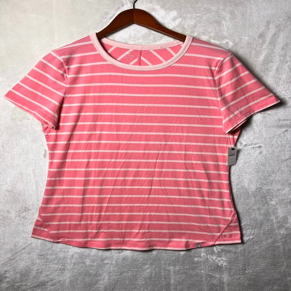 NWT Talbots Active Spring Striped T-Shirt Women's L Coastal Grandma Pink White